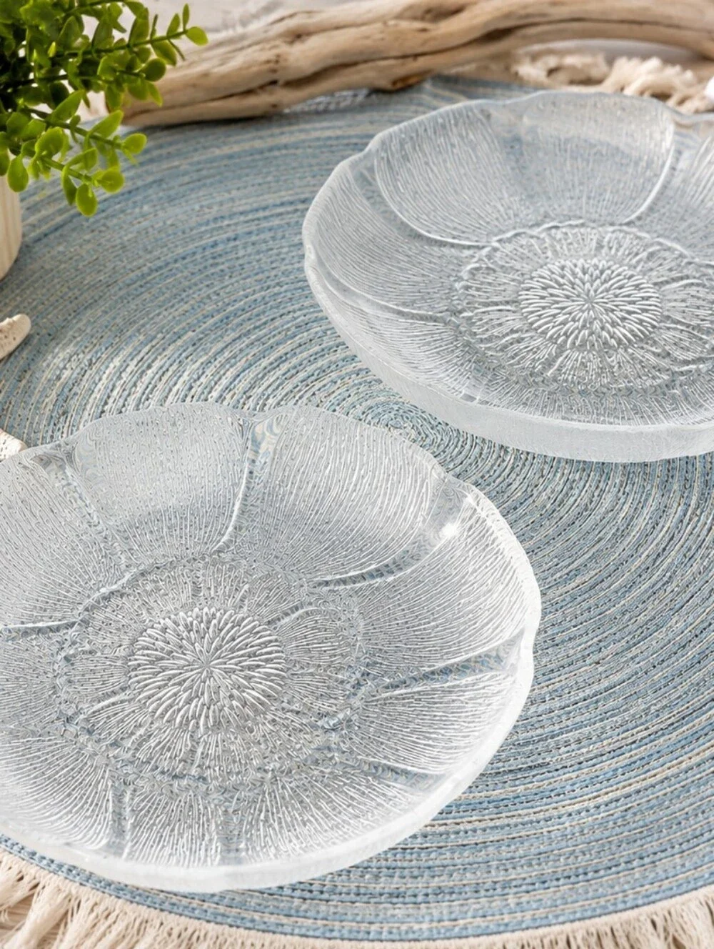 VTG Arcoroc France Clear Glass Fleur Flower Petal Bowls 8” Set Of 2